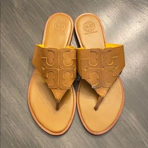Tory Burch Leather Jamie Tan Flip Flop Sandals